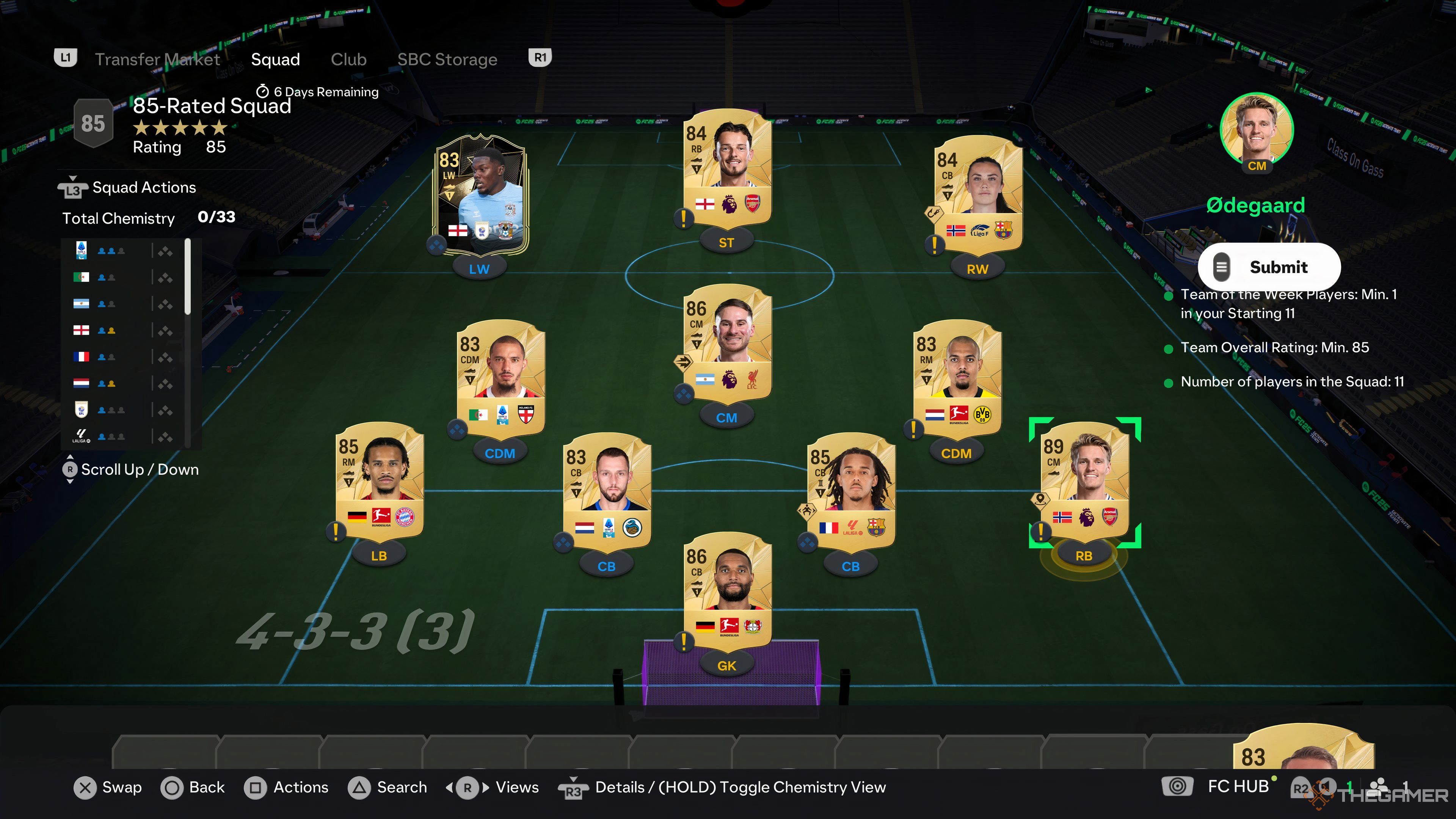 اسکرین شات از راه حل تیم با رتبه 85 در EA Sports FC 25. 