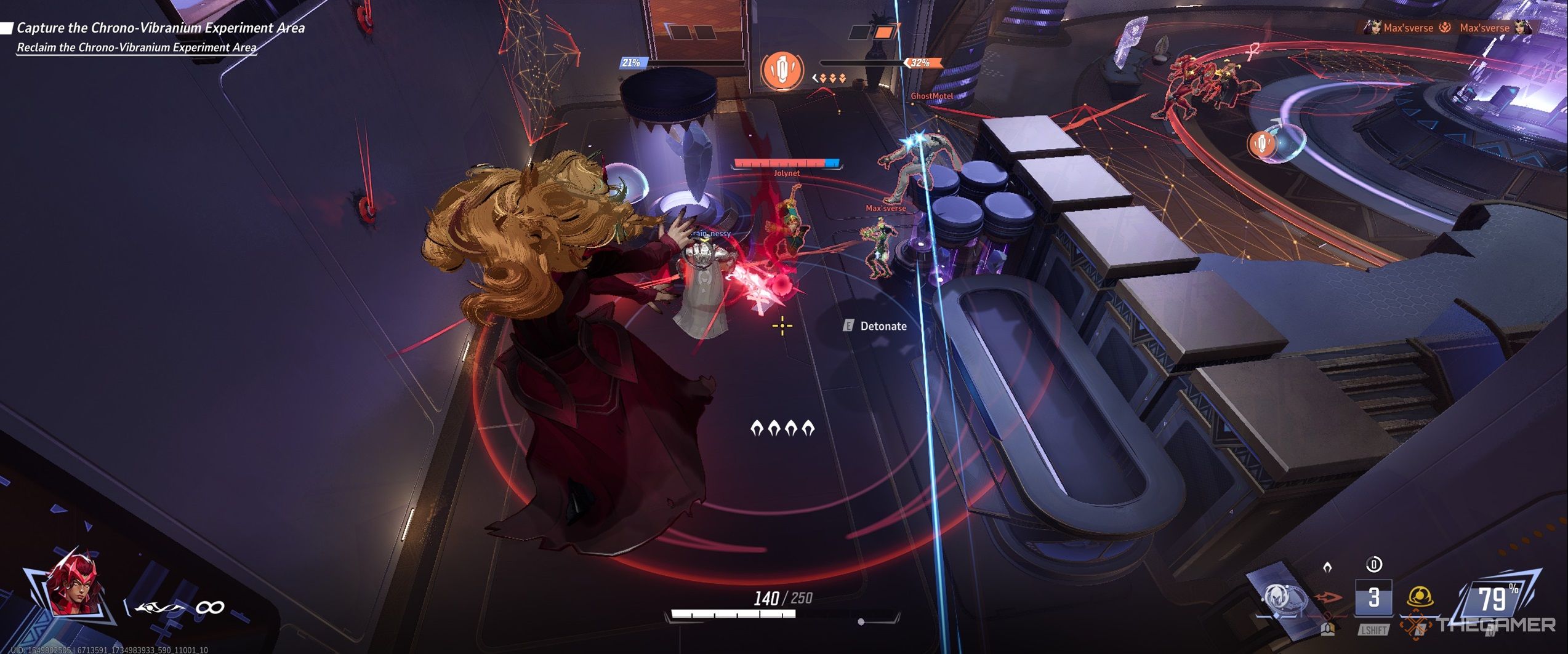 A screenshot of Scarlet Witch fighting Iron Fist in Marvel Rivals.
