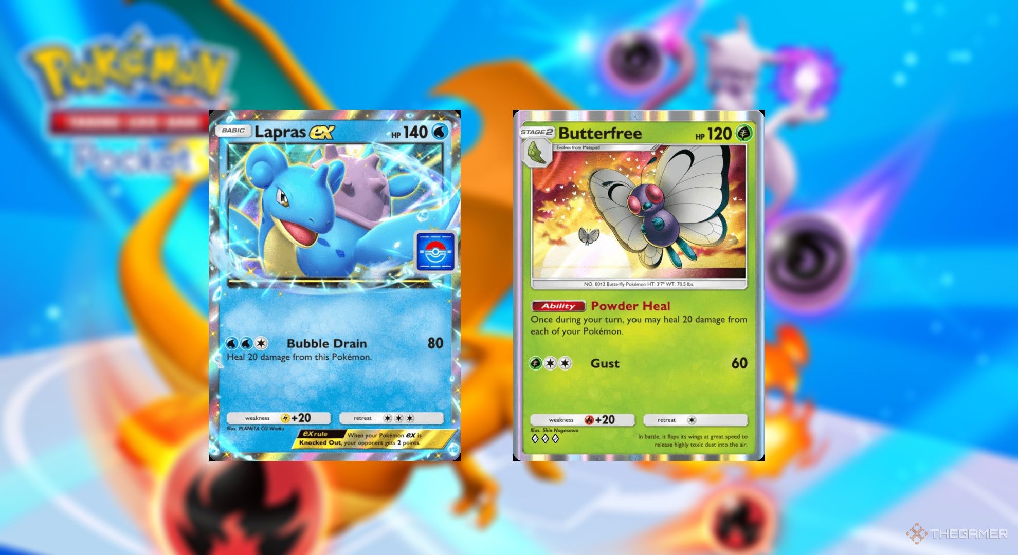 Lapras و Butterfree در Pokémon TCG Pocket.