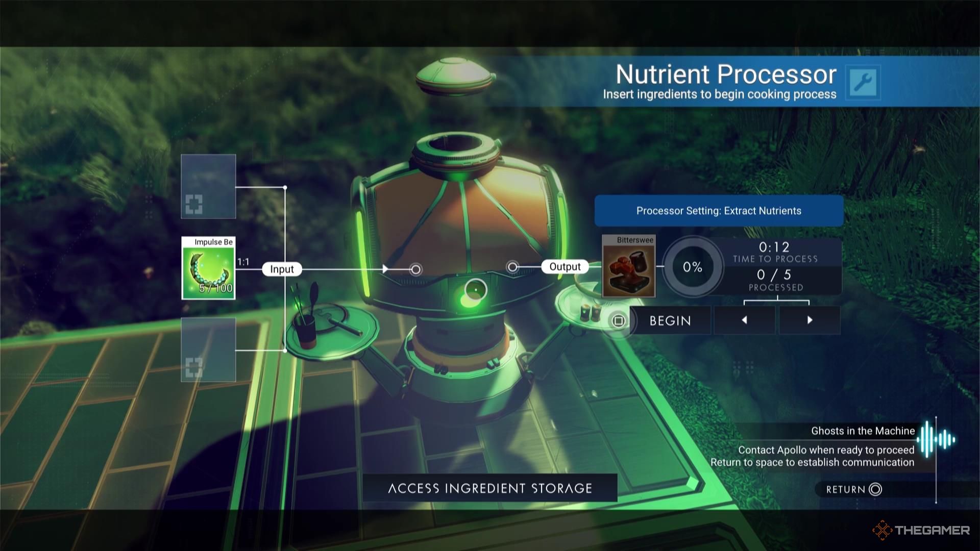 Making food at the Nutrient Processor in No Man's Sky.