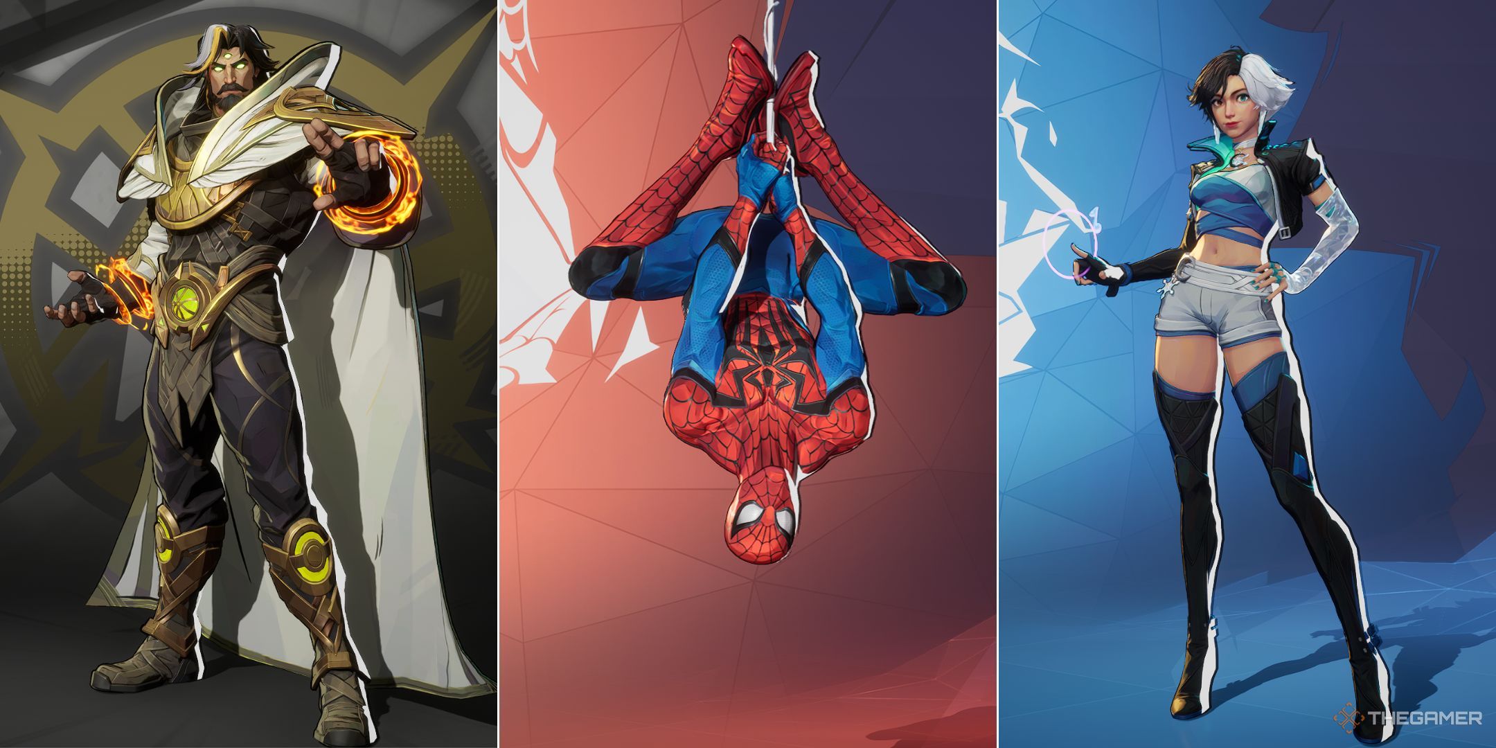 Marvel Rivals Doctor Strange, Spider Man, and Luna Snow in the same screen.