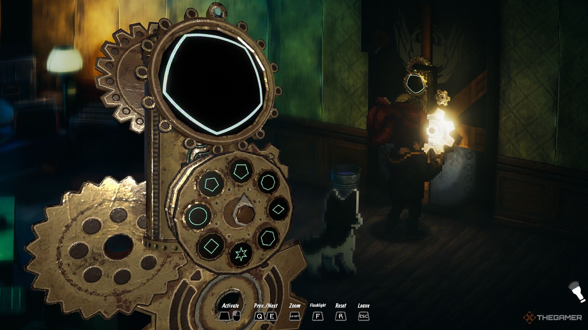 Mia interacting with the Advanced Lock in Enigma of Fear.