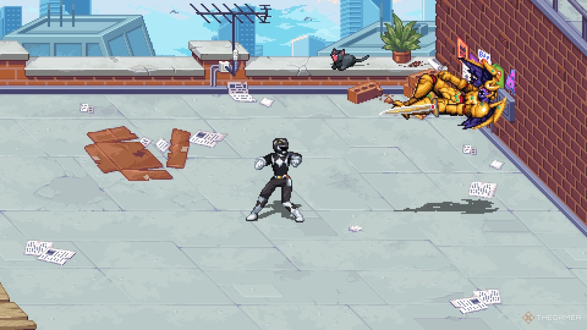 Zack defeats Goldar in Mighty Morphin Power Rangers Rita's Rewind.