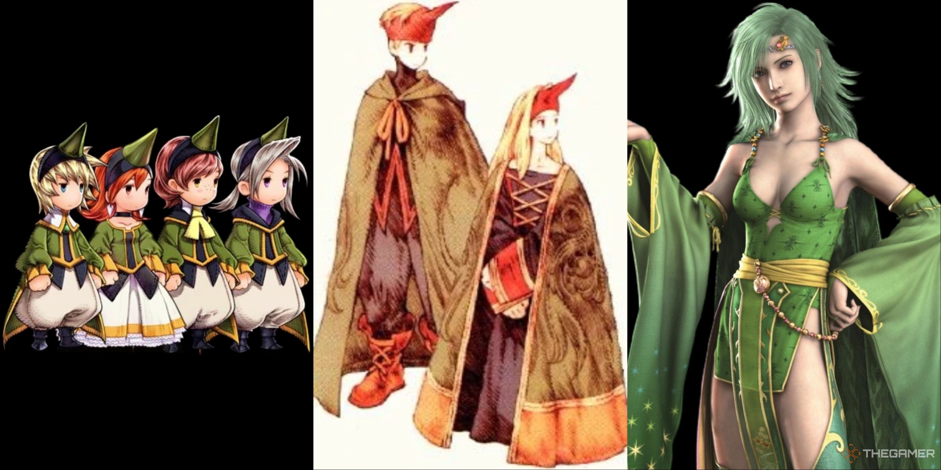 A collage of Summoners from Final Fantasy. From left to right the Summoners of Final Fantasy 3, Final Fantasy Tactics and Rydia from Final Fantasy 4.