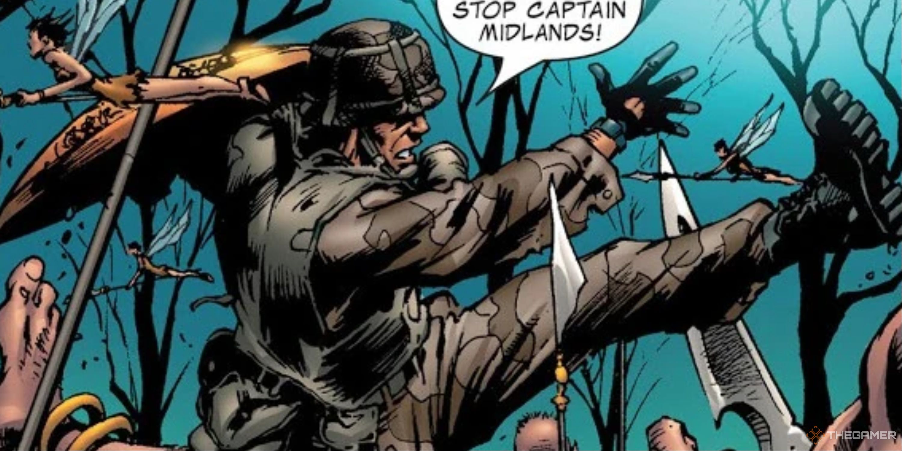 Captain Midlands, a British soldier, fighting against fairies.