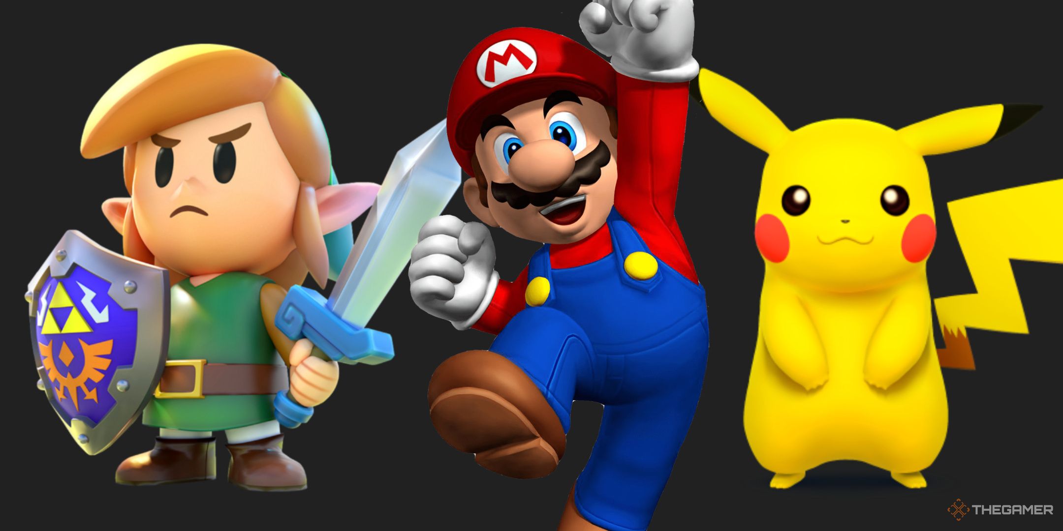 Featured Image, Link from the Link's Awakening remake, Mario, and Pikachu. 