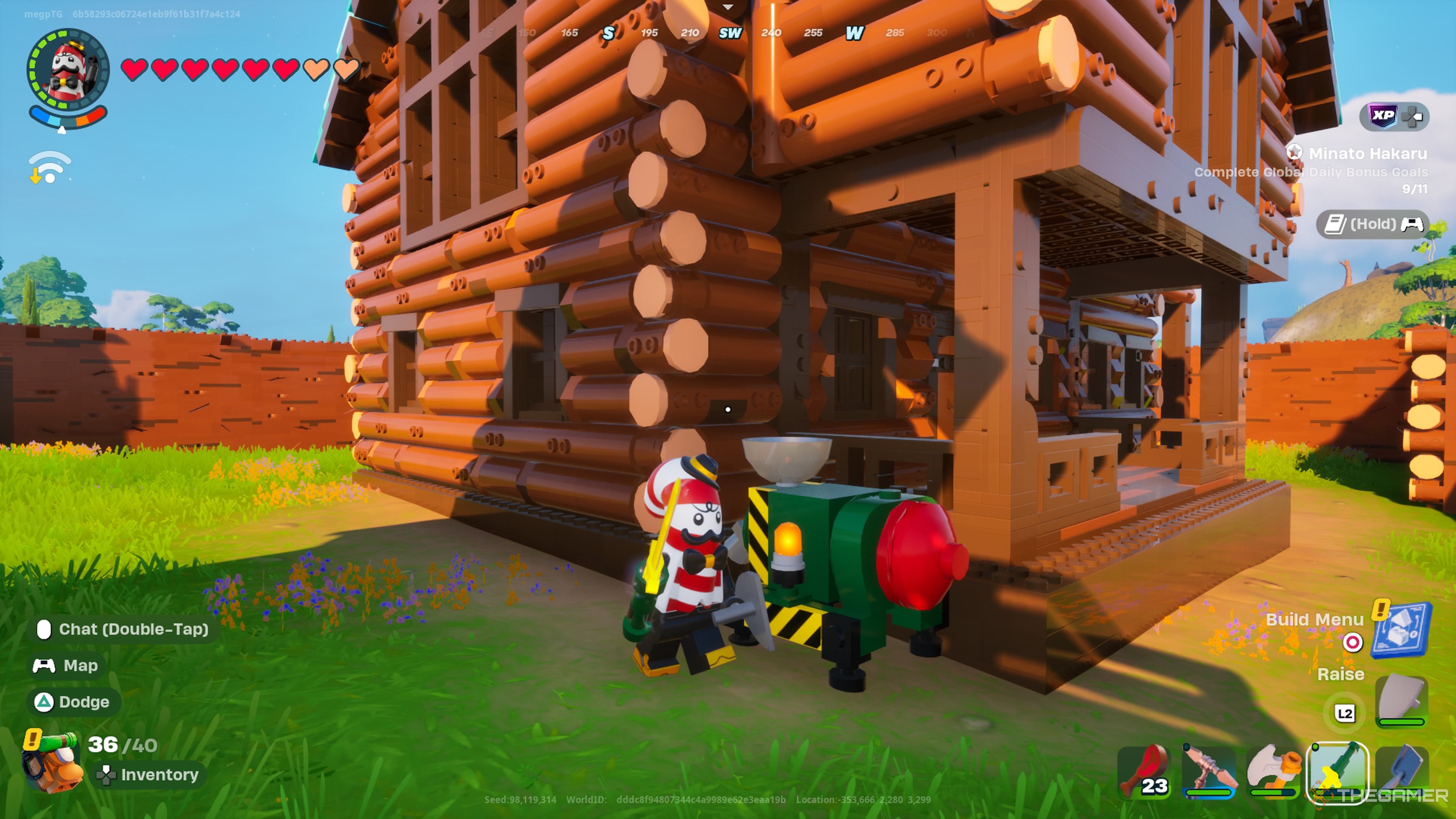 Mr Dappermint in front of the Grain Mill in Lego Fortnite Odyssey.