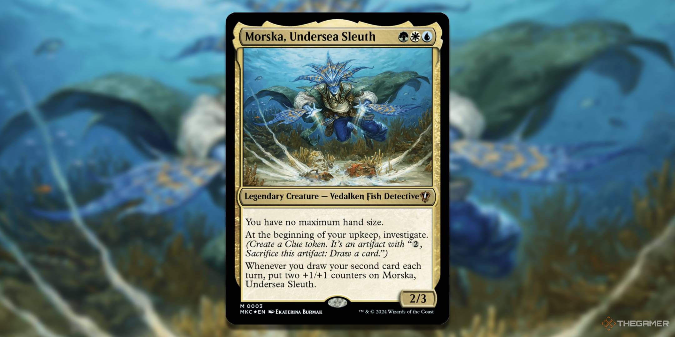 MTG Morska, Undersea Sleuth card with art in the background.