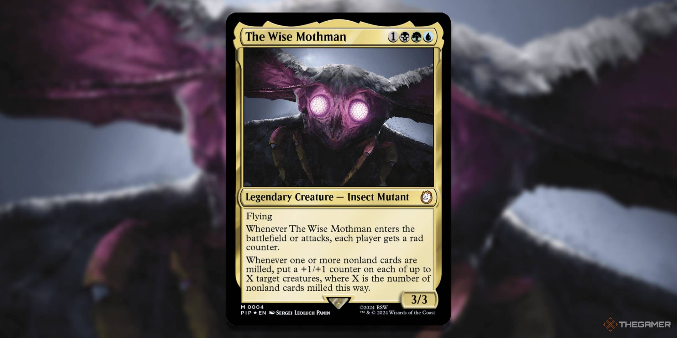 MTG The Wise Mothman card with art in the background.