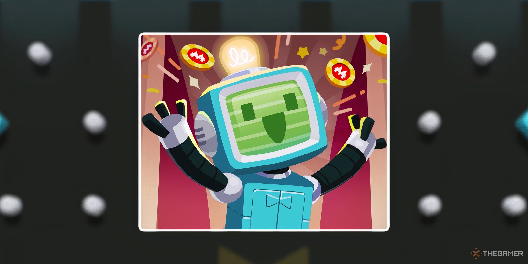 Peg-E smiling in front of pachinko pegs for the December Peg-E Prize Drop rewards in Monopoly Go.