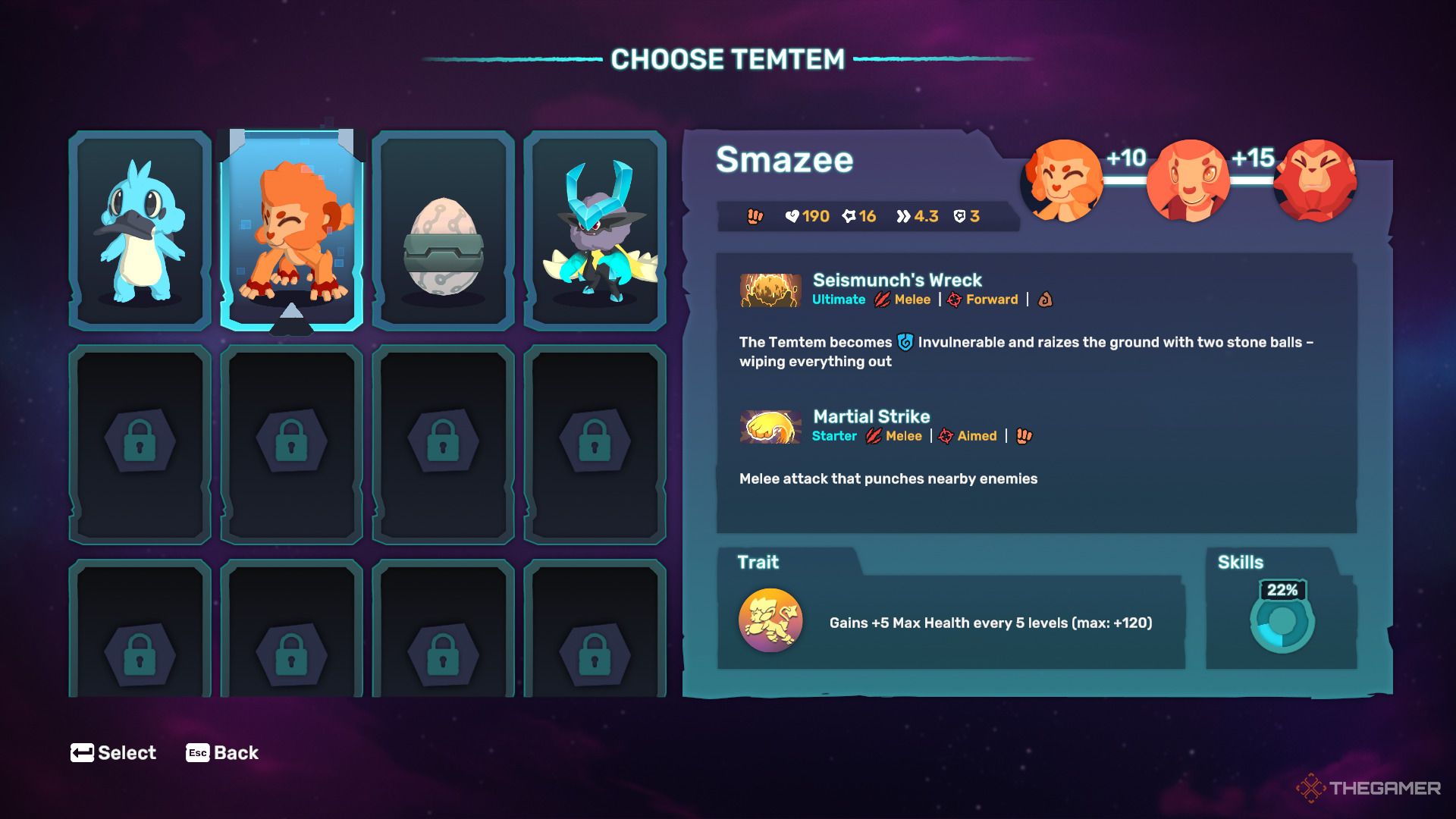 Picking Smazee in Temtem: Swarm.