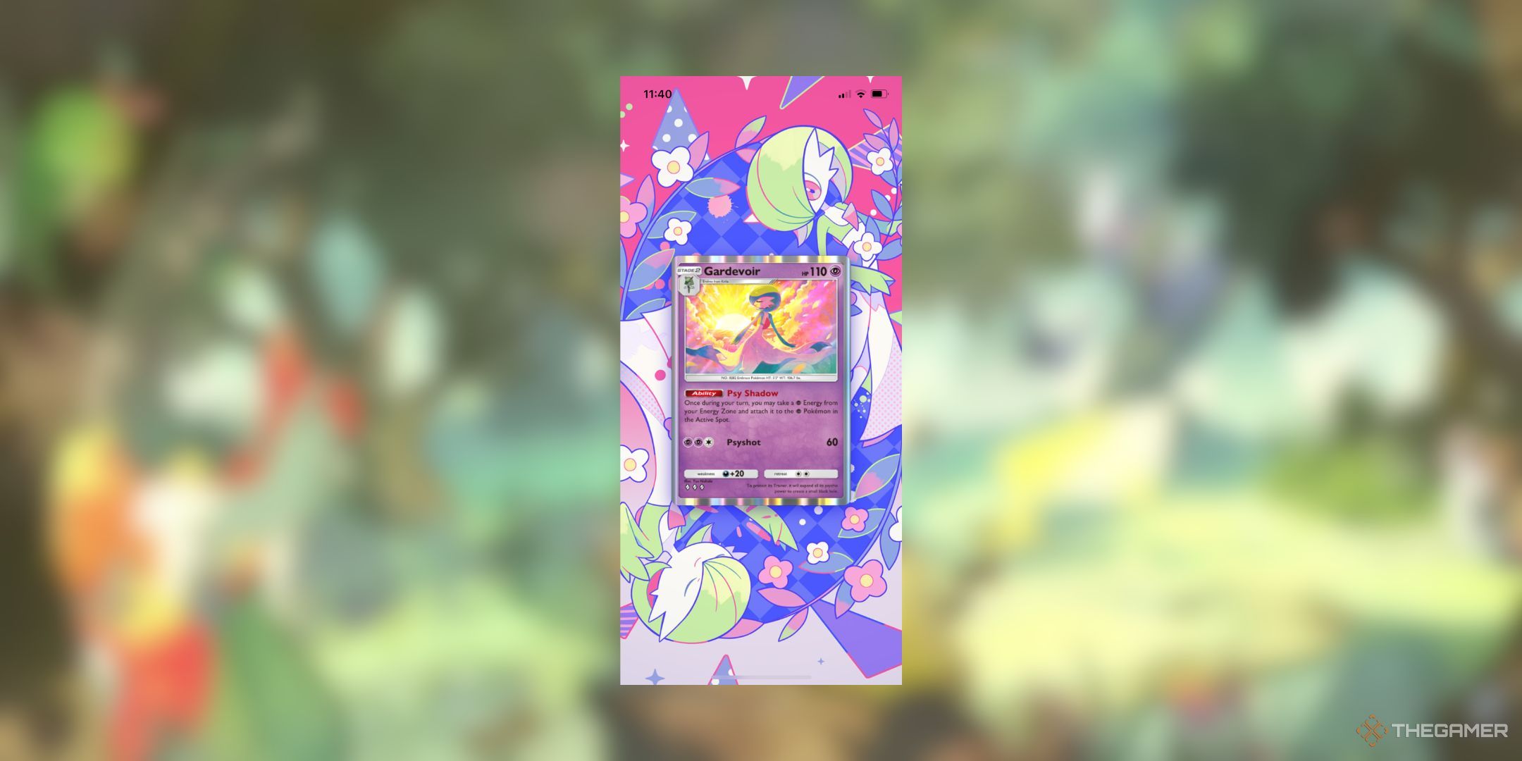 Pokemon Pocket Gardevoir display board with Gardevoir card.