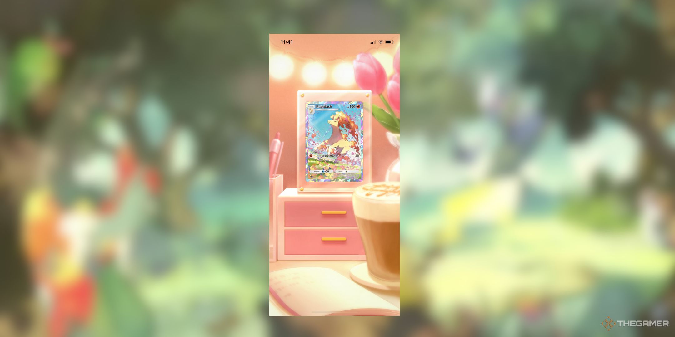 Pokemon Pocket Pink Desk Frame with Rapidash card.