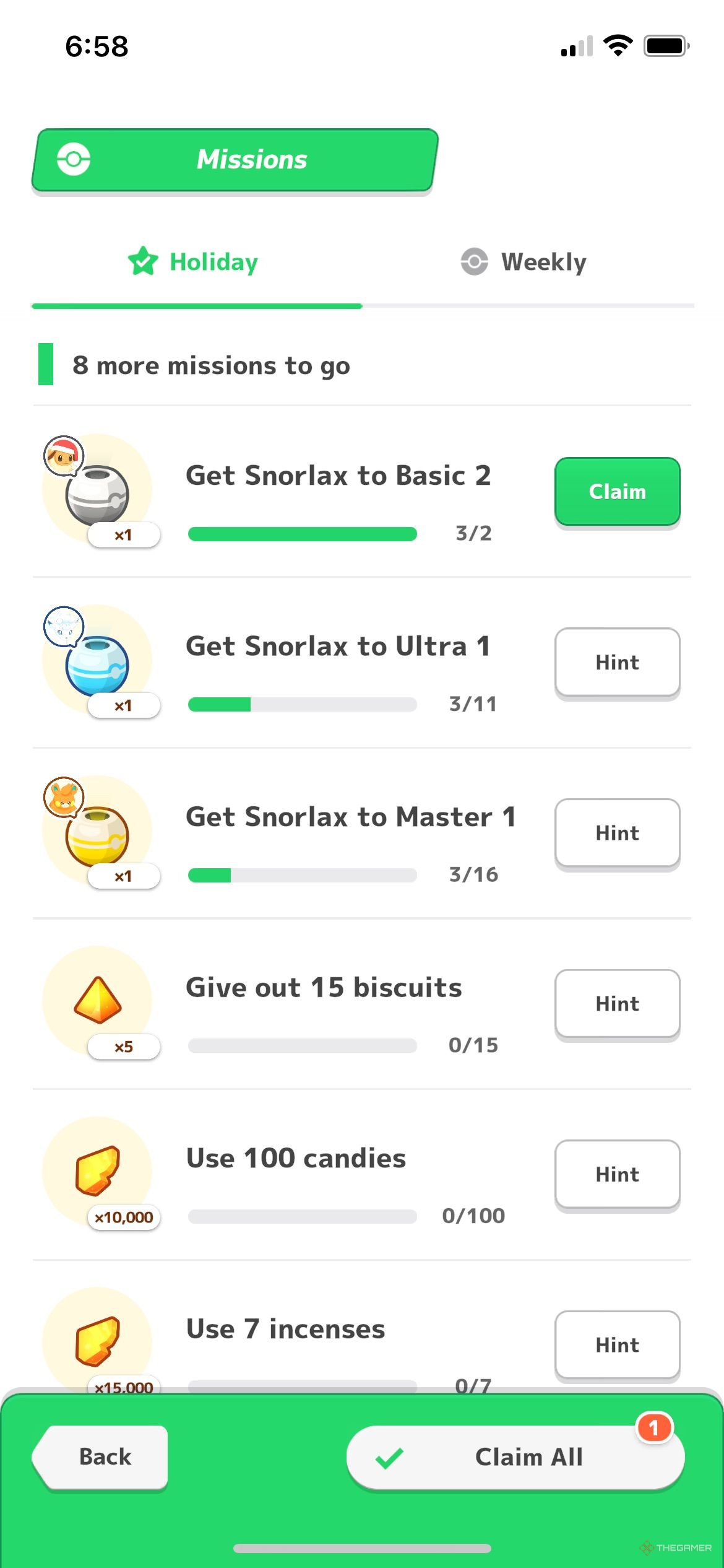 Pokemon Sleep Screen Showing The Special Holiday Missions Available To Players.