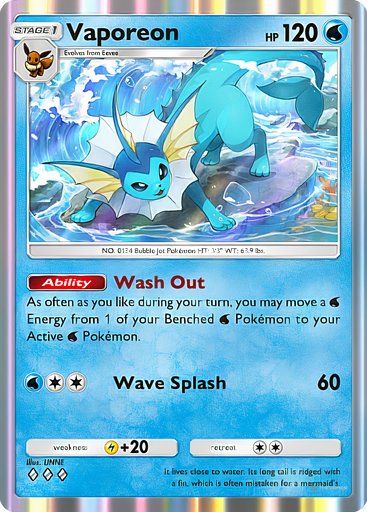 Vaporeon from the Pokemon TCG Pocket Mythical Island collection.