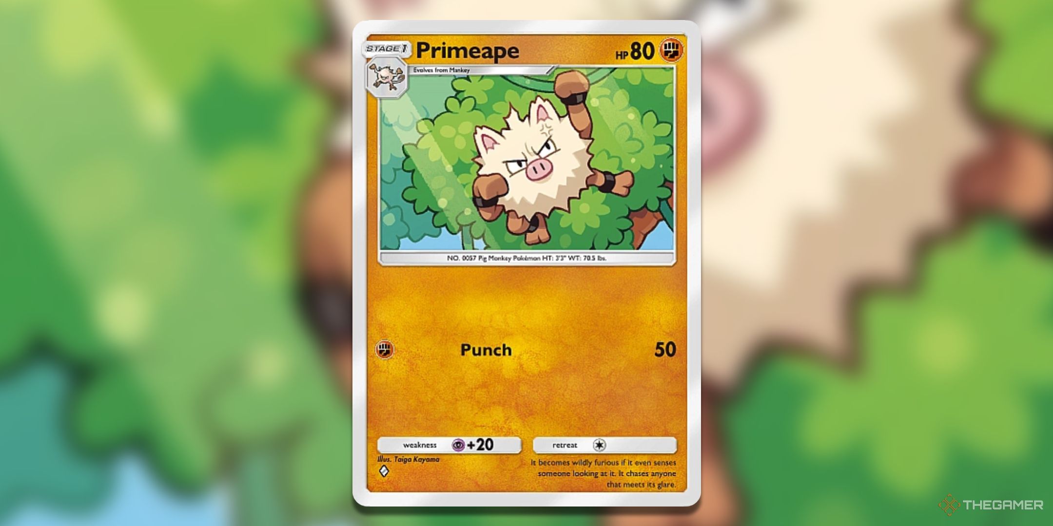 Primeape Mythical Island Pokemon TCG Pocket Card Art.