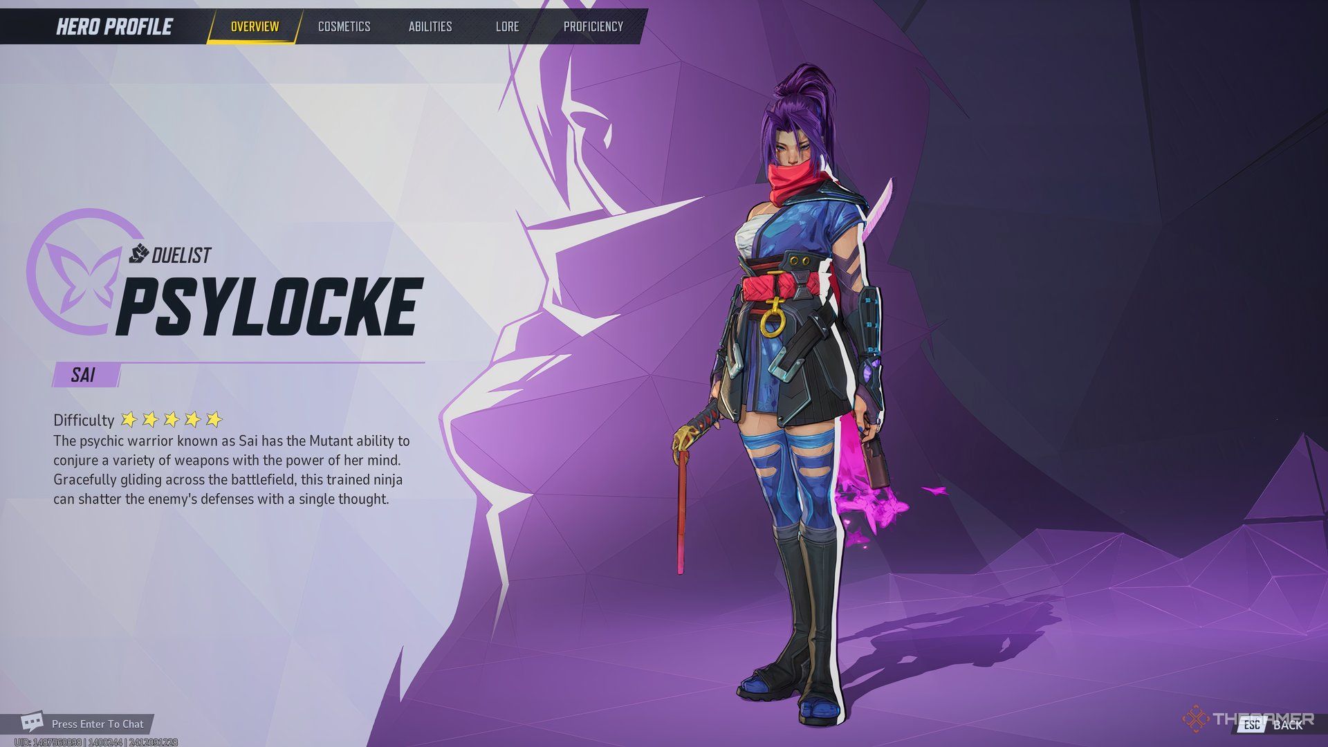 Psylocke Overview screen in Marvel Rivals.