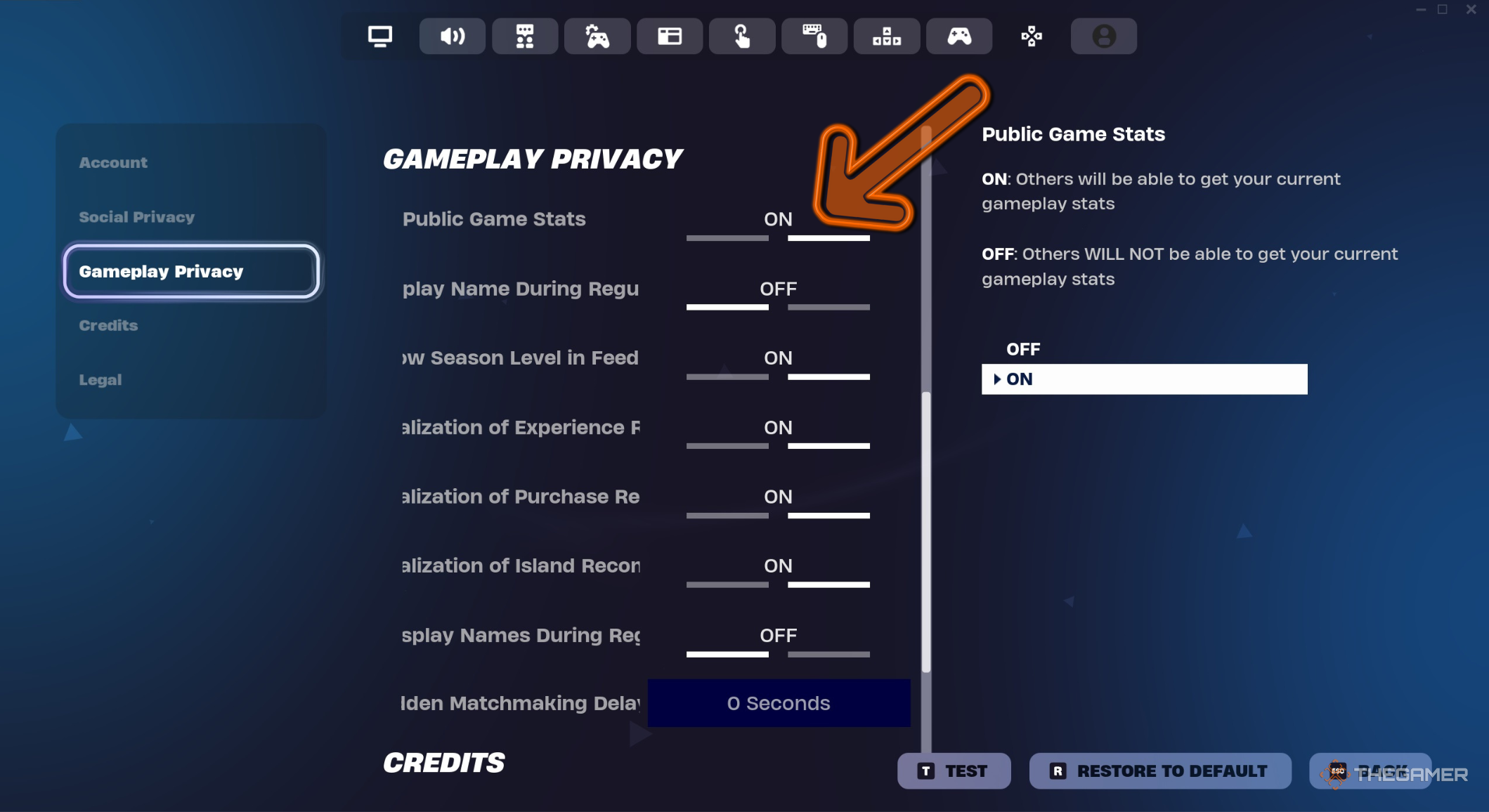 A photo of the public game stats switched on in Fortnite settings.