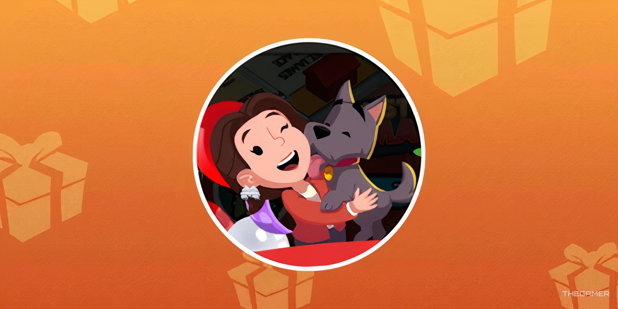 Scottie kissing one of the characters in Monopoly Go for Mistletoe Magic in Monopoly Go.