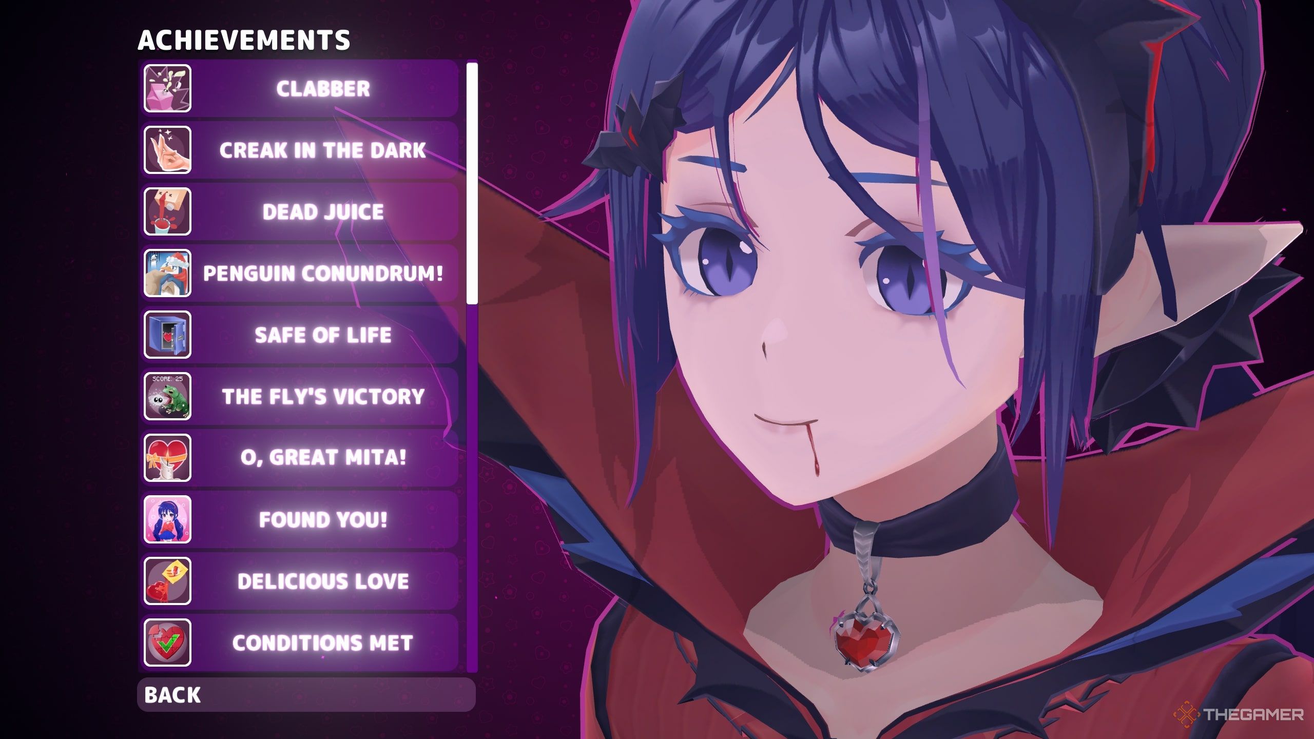 Vampire Mita looking at the achievements in the menu in MiSide.