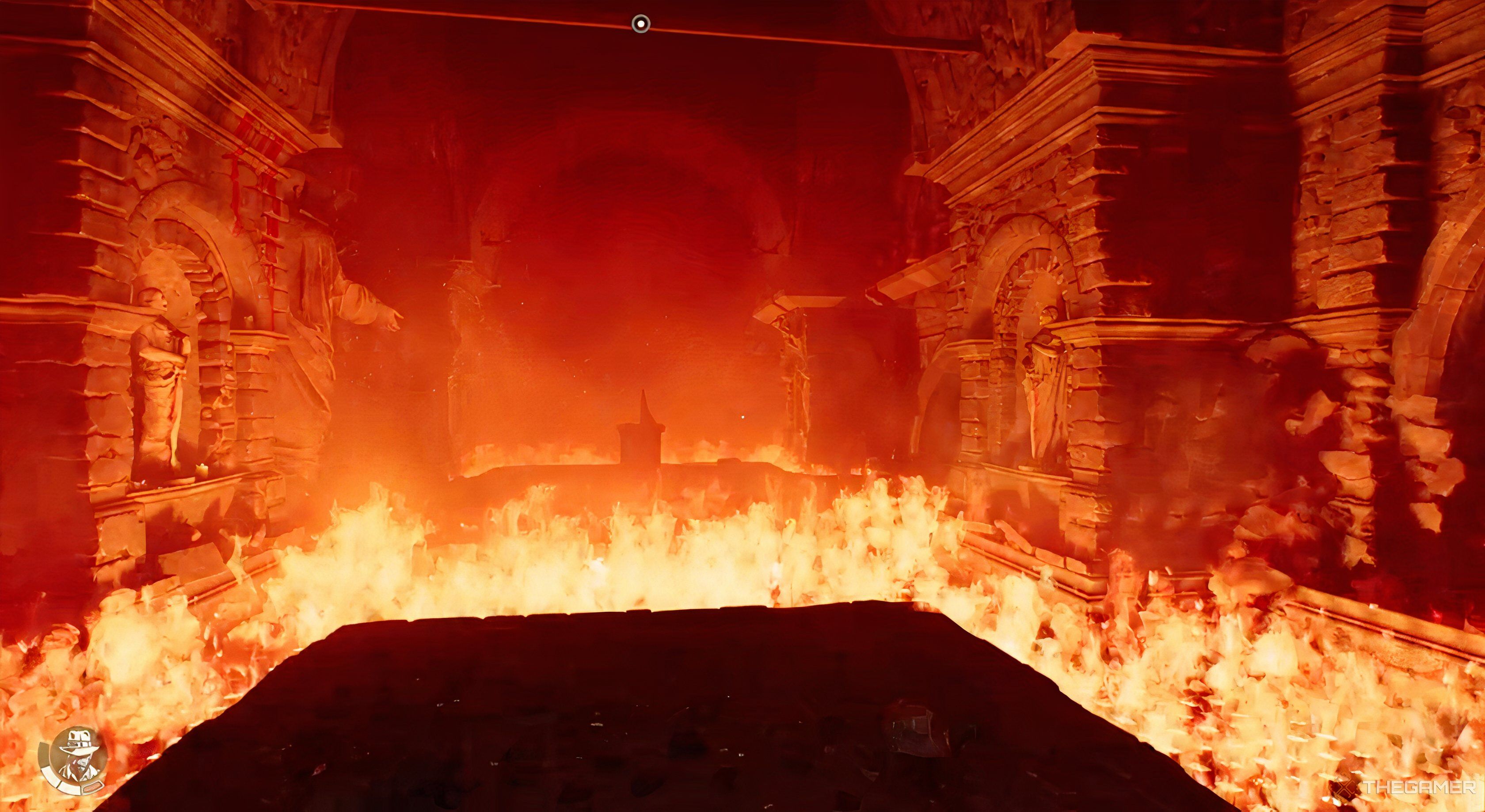 A chamber filled with fire in Indiana Jones and the Great Circle.