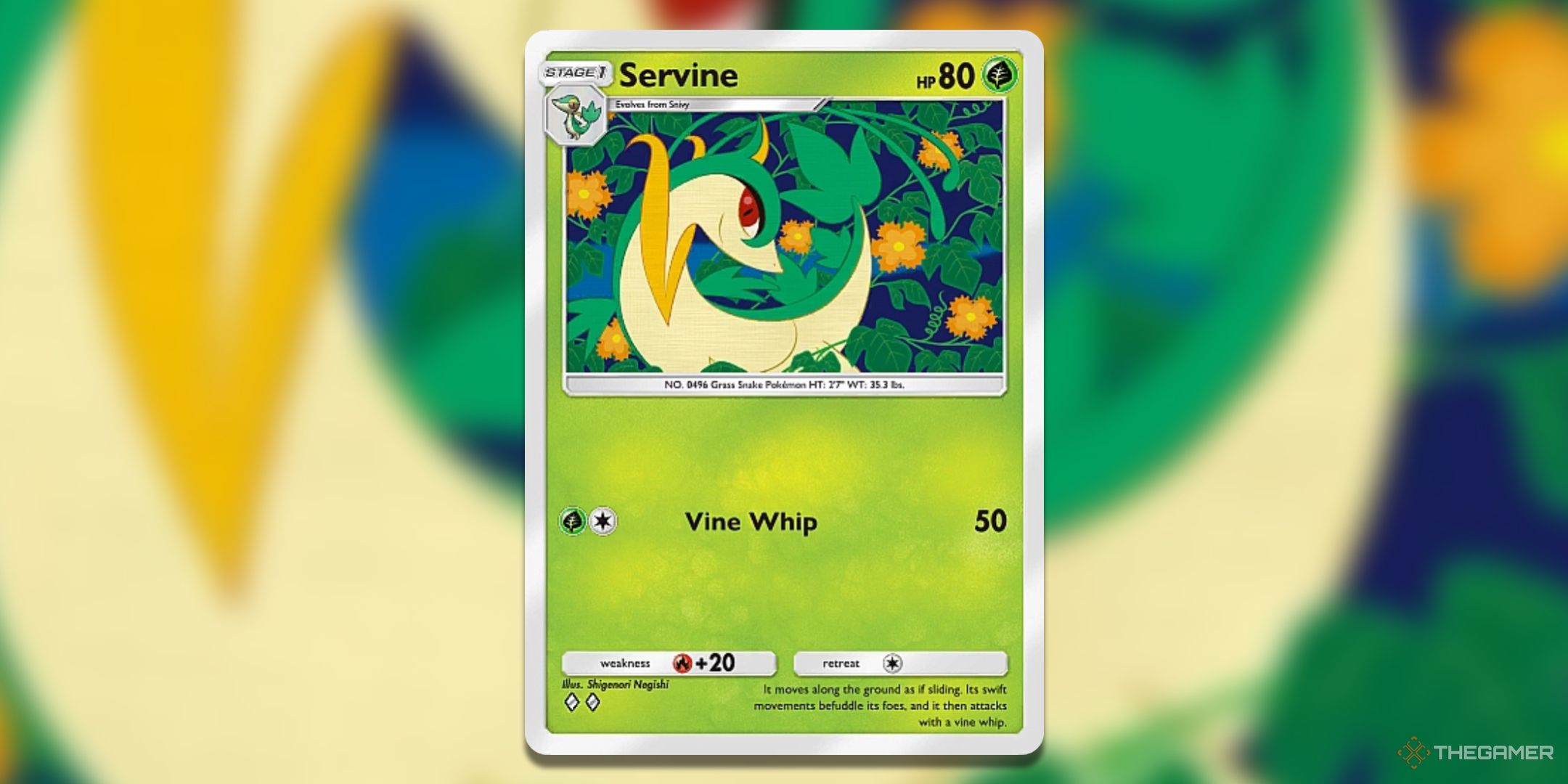 Servine Mythical Island Pokemon TCG Pocket Card Art.