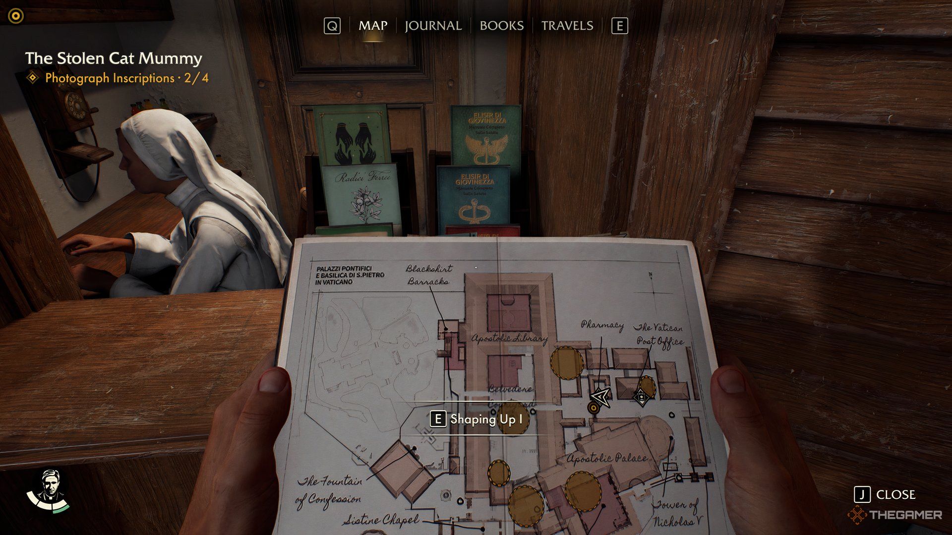 Indy holding the Vatican City map in front of a nun in Indiana Jones and the Great Circle.