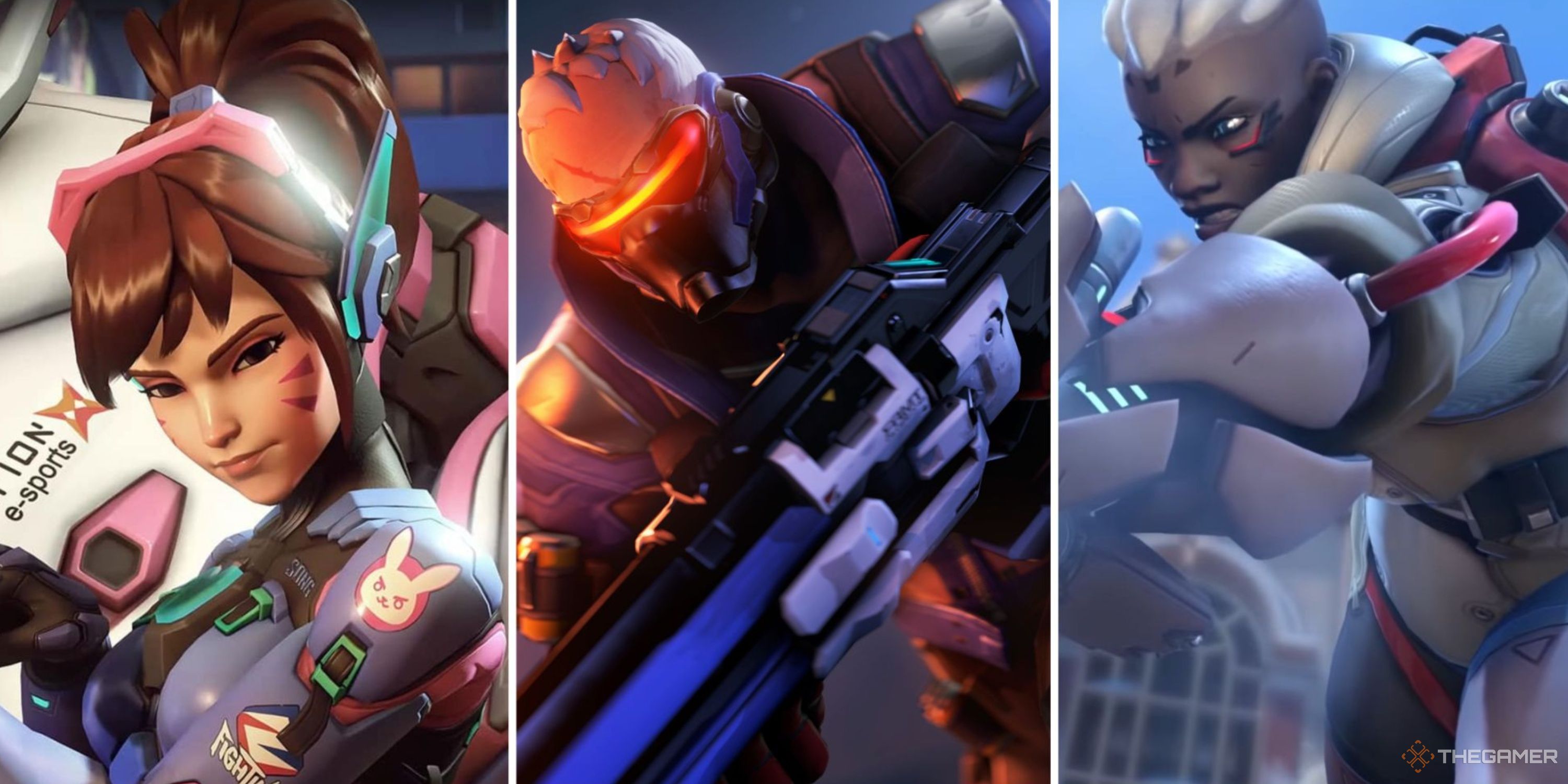 Split images of characters from Overwatch.