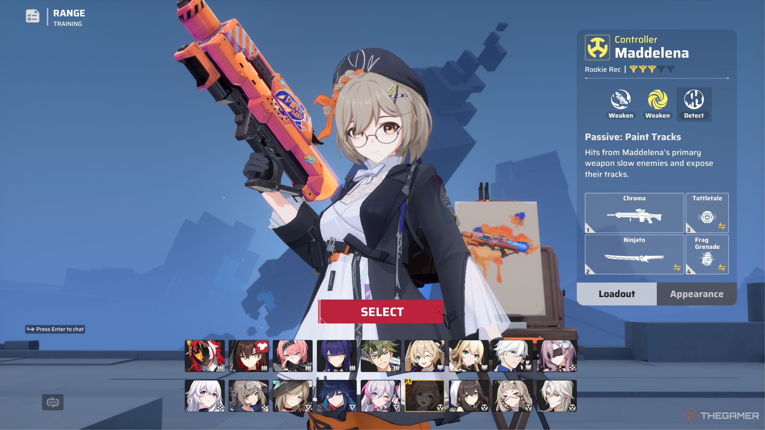 Strinova Maddelena loadout showcase in pregame lobby.