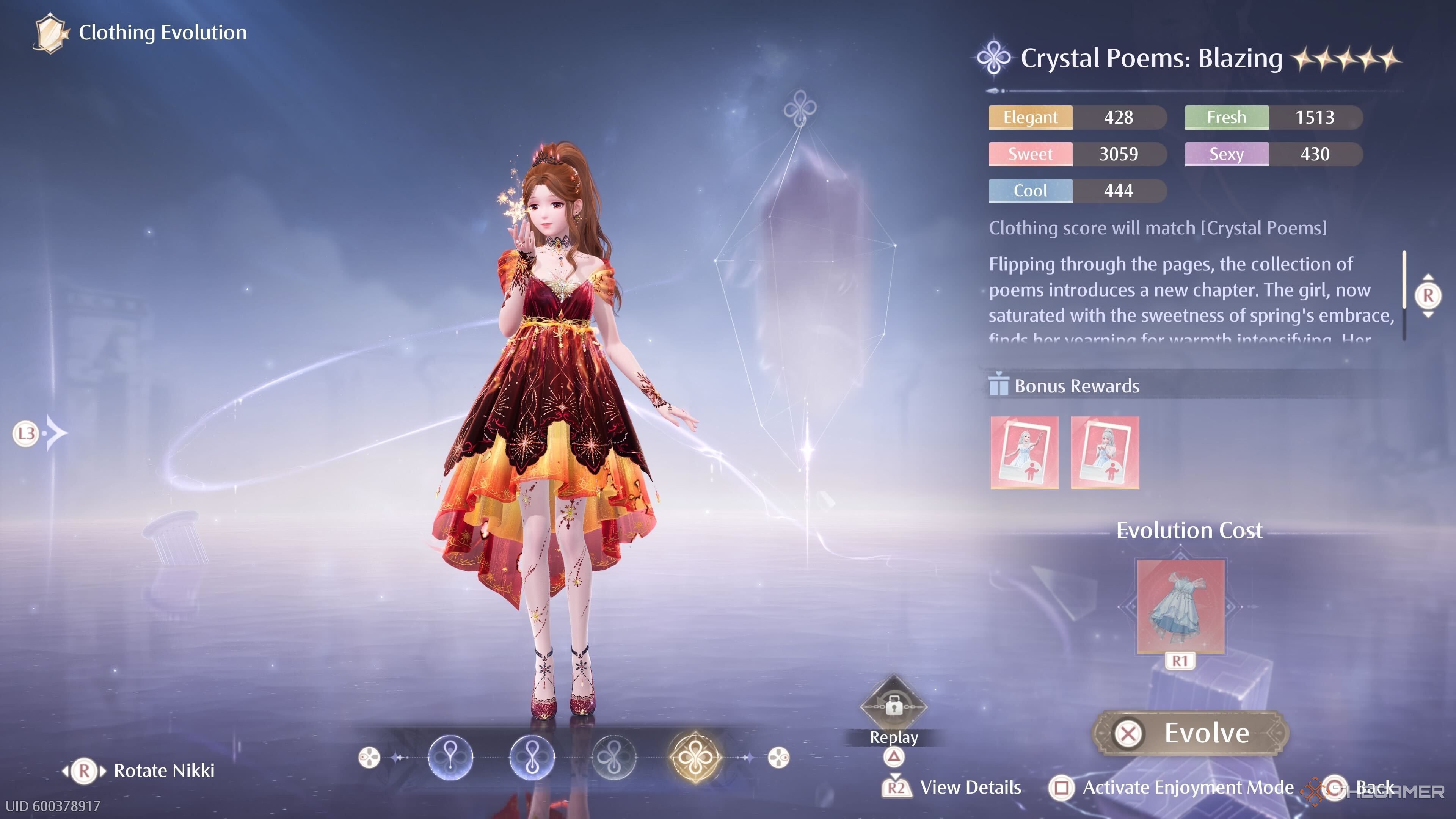The Blazing evolution of the Crystal Poems purity outfit in Infinity Nikki.