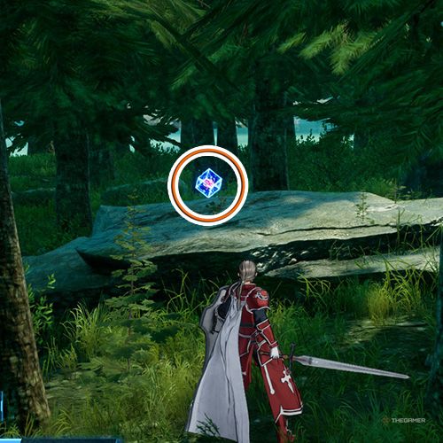 بازیکن در کنار سلول داده از تلاش دوم فصل دوم در Sword Art Online Fractured Daydream ایستاده است.