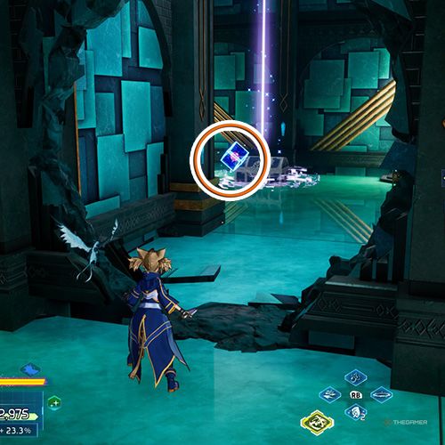 بازیکن در کنار صندوقچه داده از تلاش پنجم فصل سوم در Sword Art Online Fractured Daydream ایستاده است.