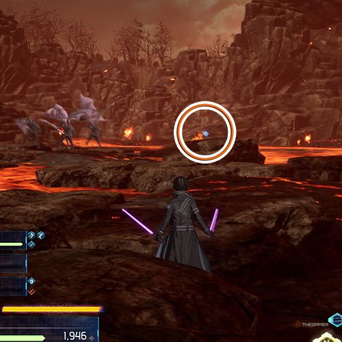 The player is standing next to the remnant no 3 from the fourth chapter&rsquo;s second side quest in Sword Art Online Fractured Daydream