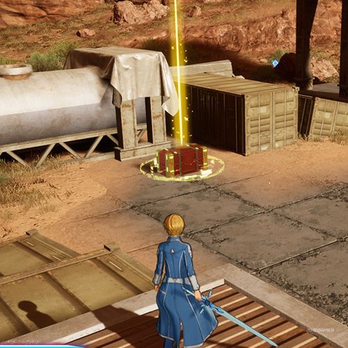 The player is standing next to the treasure chest 3 from the first chapter&rsquo;s sixth quest in Sword Art Online Fractured Daydream