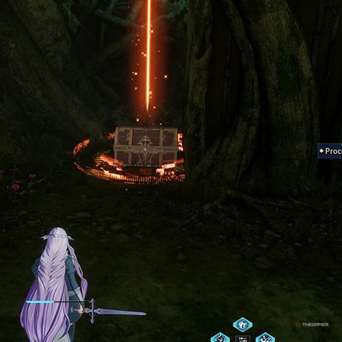 The player is standing next to the treasure chest no 4 from the fifth chapter&rsquo;s second quest in Sword Art Online Fractured Daydream
