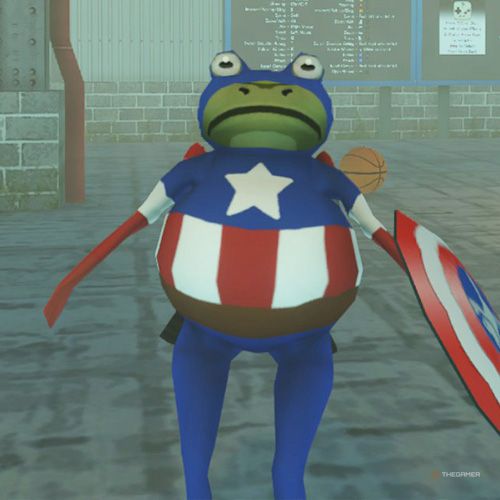The player is wearing the Admiral USA costume in Amazing Frog