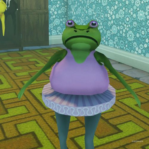 The player is wearing the Ballerina costume in Amazing Frog