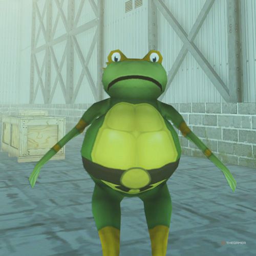 The player is wearing the Cosplay Frog D costume in Amazing Frog