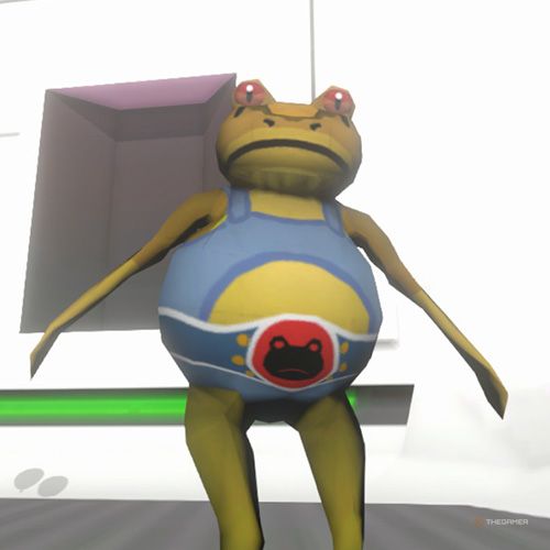 The player is wearing the Frogio costume in Amazing Frog