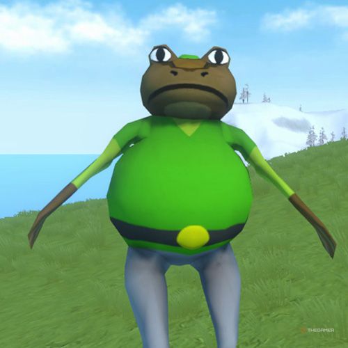 The player is wearing the Hero Frog costume in Amazing Frog