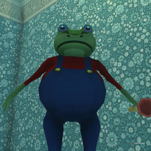 The player is wearing the Plumber A costume in Amazing Frog