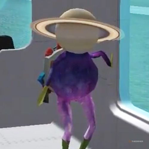 The player is wearing the Saturn Frog costume in Amazing Frog