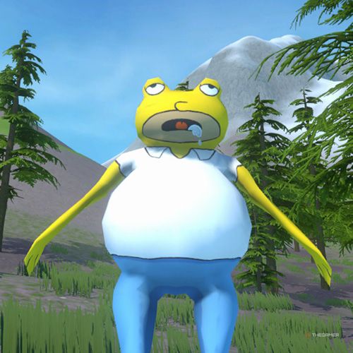 The player is wearing the Simpson Frog costume in Amazing Frog