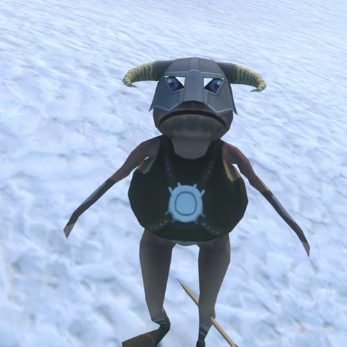 The player is wearing the Skyrim costume in Amazing Frog