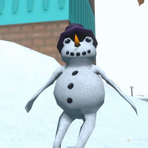 The player is wearing the Snowman Frog costume in Amazing Frog
