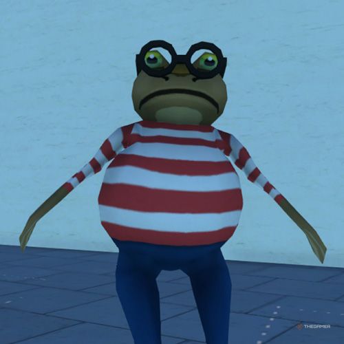 The player is wearing the Wally Frog costume in Amazing Frog