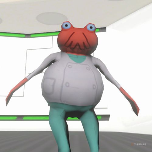 The player is wearing the Zoidfrog costume in Amazing Frog