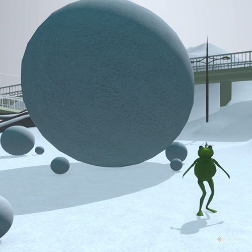 The player standing next to a giant snowball in Amazing Frog