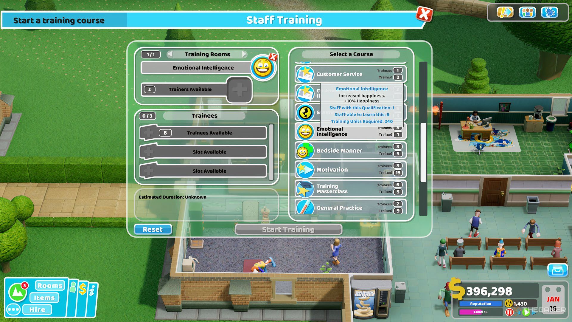 The Emotional Intelligence Qualification ready to be trained in Two Point Hospital.