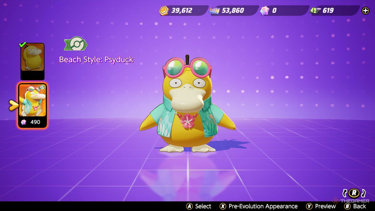 Psyduck با پوشیدن Holowear در Pokemon Unite.